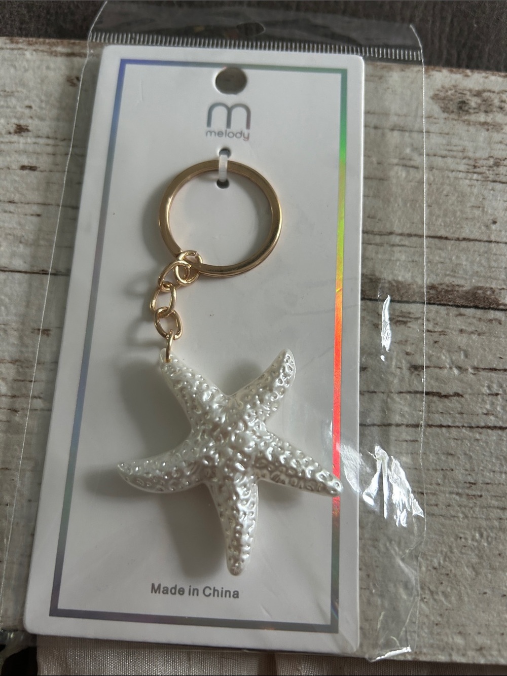 🔥$2 Melody White Starfish Keychain with Gold Ring